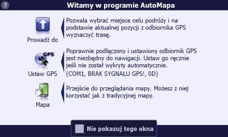 Okno powitalne pozwala na szybki dostęp do wybranych funkcji programu.