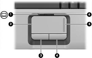 1 Korzystanie z płytki dotykowej Na poniższej ilustracji oraz w tabeli przedstawiono płytkę dotykową TouchPad komputera.
