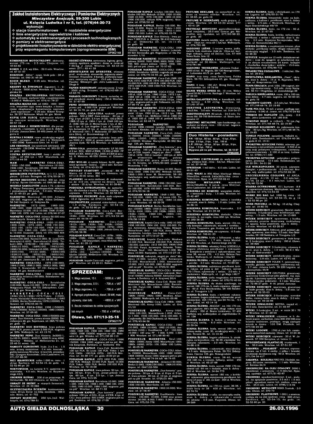 Nr 25/96 (251, Rok 5) Wrocław (Wtorek) 40 Stron 6046 Ofert Nakład Issn Cena 1 Zł. - Pdf Free Download