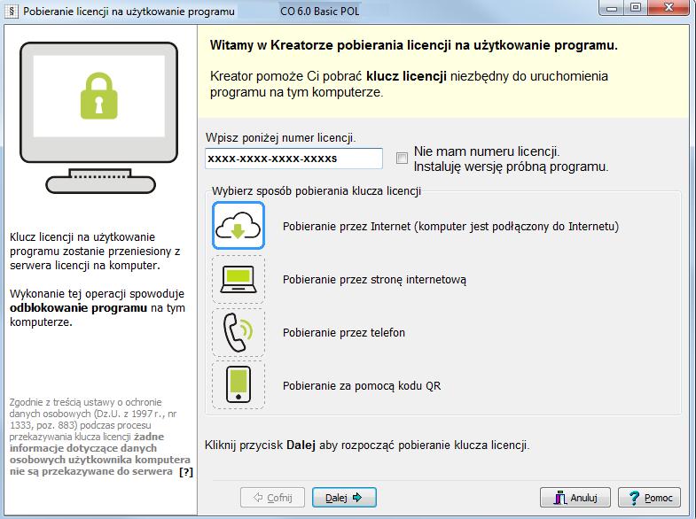 Zadbaj aby nie zgubić numerów licencji ponieważ bez nich uruchomienie programu nie będzie możliwe.