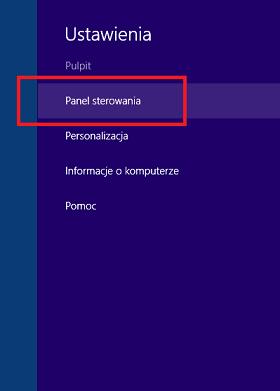 Następnie należy kliknąć Ustawienia i wybrać Panel sterowania.