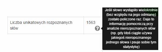 System informuje o liczbie znaków odpowiadających cyfrom lub formułom matematycznym. Pomocniczo może wskazywać, jaki procent pracy stanowi zapis matematyczny a jaki opis procedury czy działania.