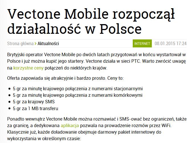 Październik 2015 Koniec Vectone w Polsce Przyczyny: - początkowy