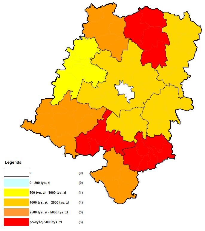 opolskiego w 2014 r. (dane z miasta na prawach powiatu zostały uwzględnione na mapie gmin).
