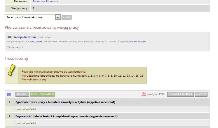 Wypełnienie formularza recenzji w APD Wybrane: Recenzja w formie tekstowej