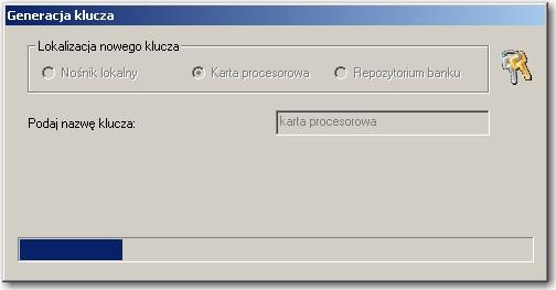 Podajemy wprowadzony uprzednio kod PIN do karty i wybieramy przycisk OK. 8. Po wybraniu przycisku OK rozpoczyna się tworzenie kluczy na karcie procesorowej. 9.