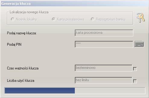 8. Po utworzeniu kluczy na karcie, klucz publiczny jest zapisywany w Systemie bankowym. Zaraz po wygenerowaniu klucz widoczny jest na liście w stanie Nieaktywny. Uwaga!