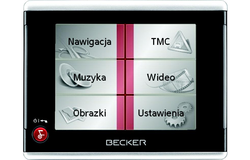 >>RZEGLAD ELEMENTÓW SYSTEMU TRAFFIC ASSIST L Widok urządzenia z przodu z elementami służącymi do obsługi i wskazującymi 1 Ekran dotykowy z wybranym menu głównym 2 Przycisk na ekranie dotykowym