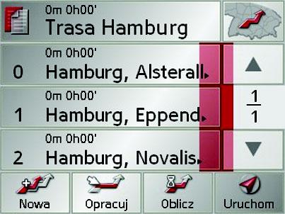 TRYB NAWIGACJI >>> o wykonaniu w oknie planowania trasy wszystkich wpisów zamknij obszar definiowania danych, naciskając przycisk OK. Pojawi się menu wpisu. adaj nazwę utworzonej trasie.