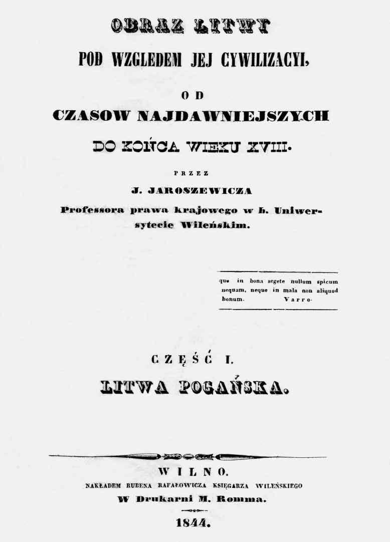 Strona tytu³owa czêœci pierwszej dzie³a Obraz Litwy pod wzglêdem jej