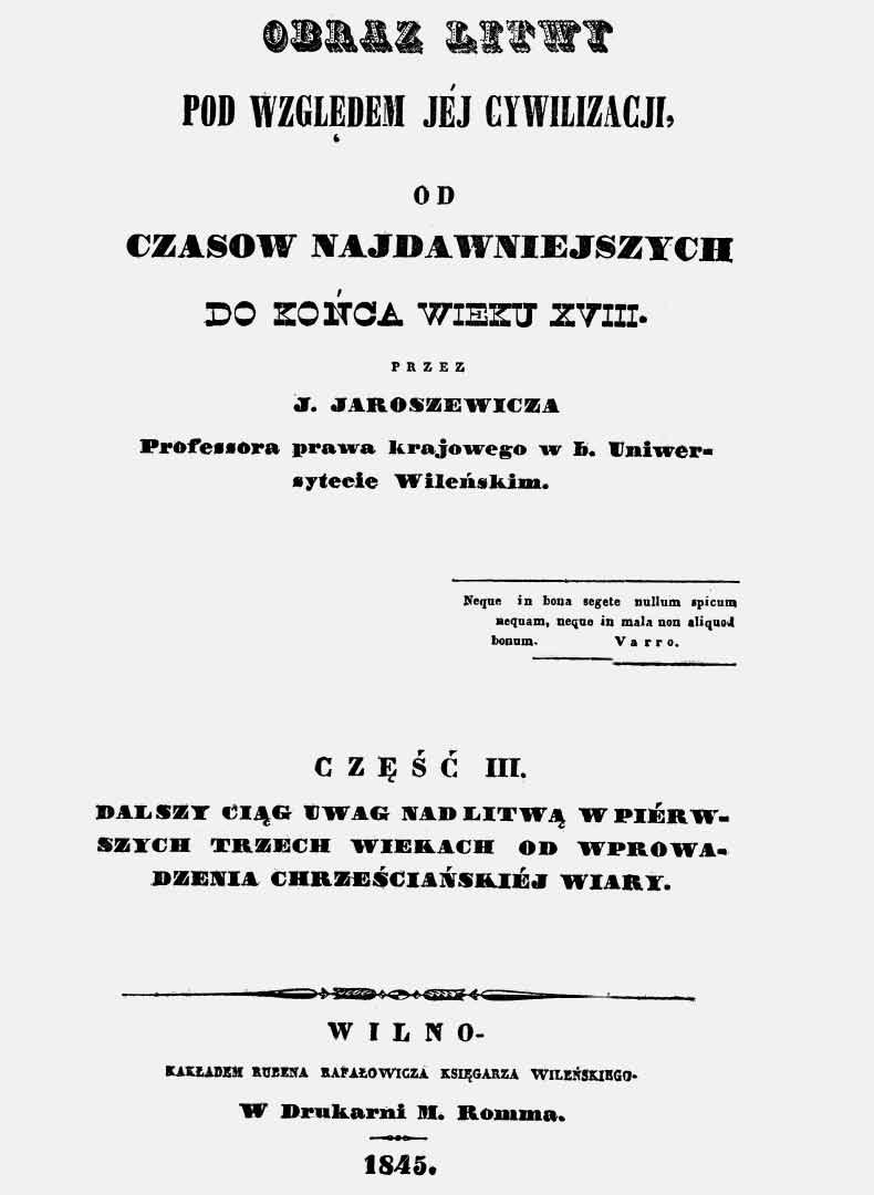 Strona tytu³owa czêœci trzeciej dzie³a Obraz Litwy pod wzglêdem jej