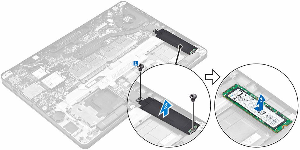 Wyjmowanie opcjonalnego dysku SSD PCIe 1. Wykonaj procedurę przedstawioną w sekcji Przed przystąpieniem do serwisowania komputera. 2. Wymontuj następujące elementy: a. pokrywa dolna b. akumulator 3.