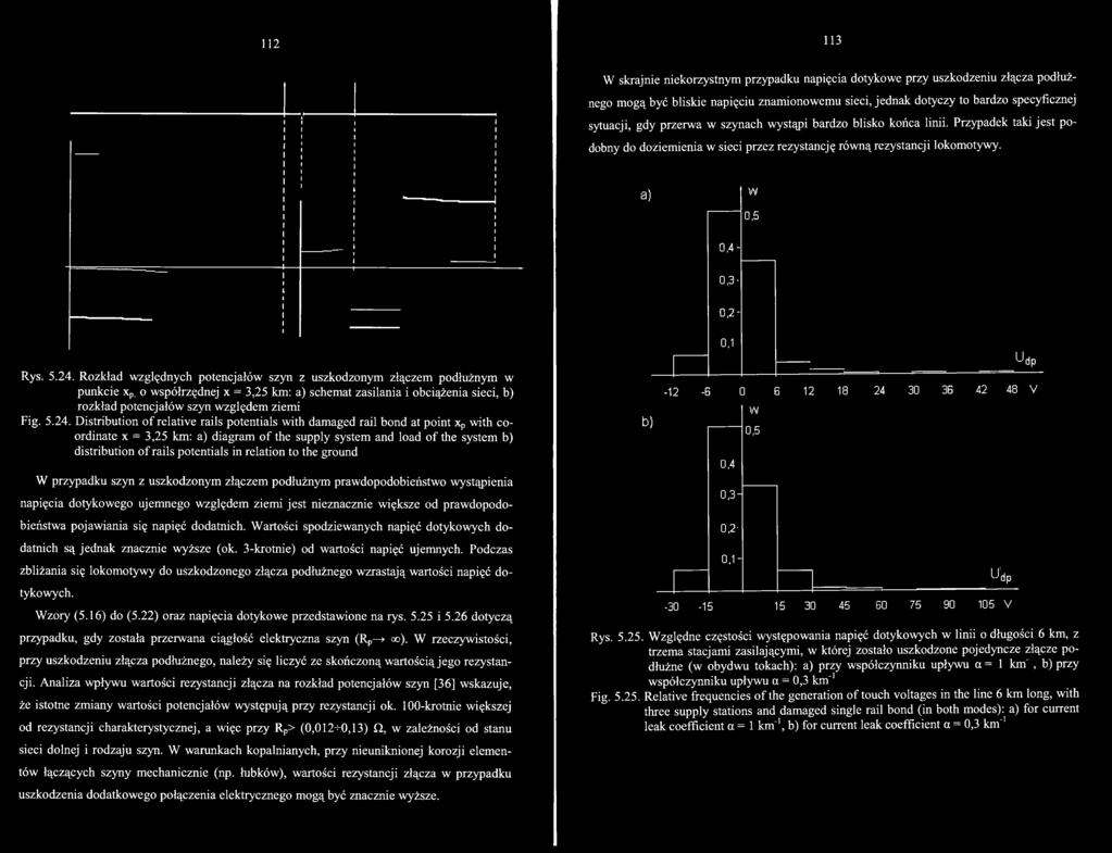 potentials in relation to the ground b ) -12-6 0 6 W 0,5 0,4 12 18 24 30 36 42 48 V W przypadku szyn z uszkodzonym złączem podłużnym prawdopodobieństwo wystąpienia napięcia dotykowego ujemnego