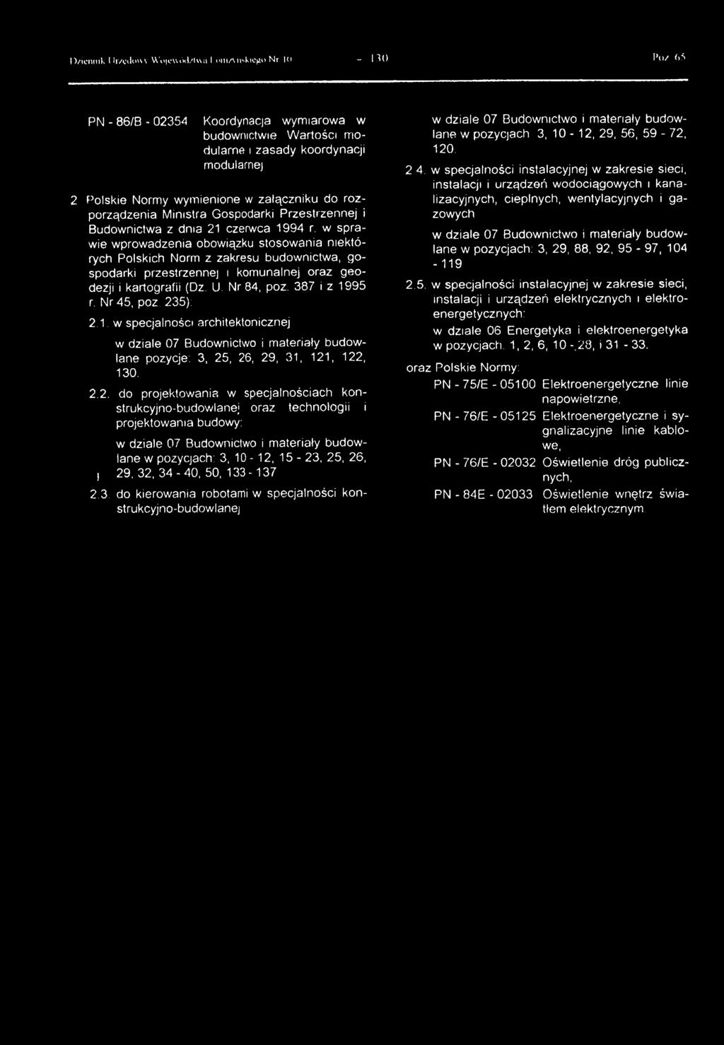 sraie roadzenia oboiązku stosoania niektórych olskich Norm z zakresu budonicta, gosodarki rzestrzennej i komunalnej oraz geodezji i kartografii (Dz. U. Nr 84, oz. 387 i z 19