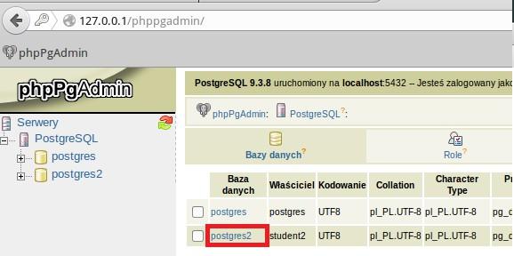 Kliknij w zaznaczony na czerwono link PostgreSQL: 3.