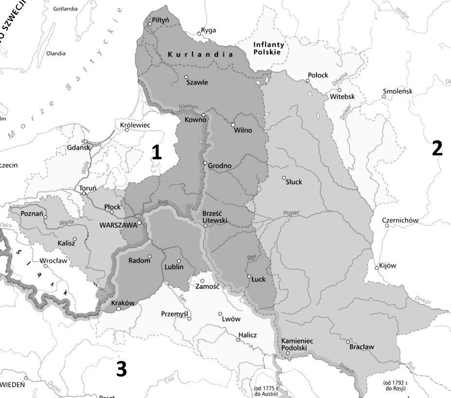 Zadanie 11. (0 6) Mapa A. Rozbiory Polski Mapa B. Księstwo Warszawskie Na podstawie: CARTE http://wlaczpolske.pl 11.1. Do numerów oznaczonych na mapie A.