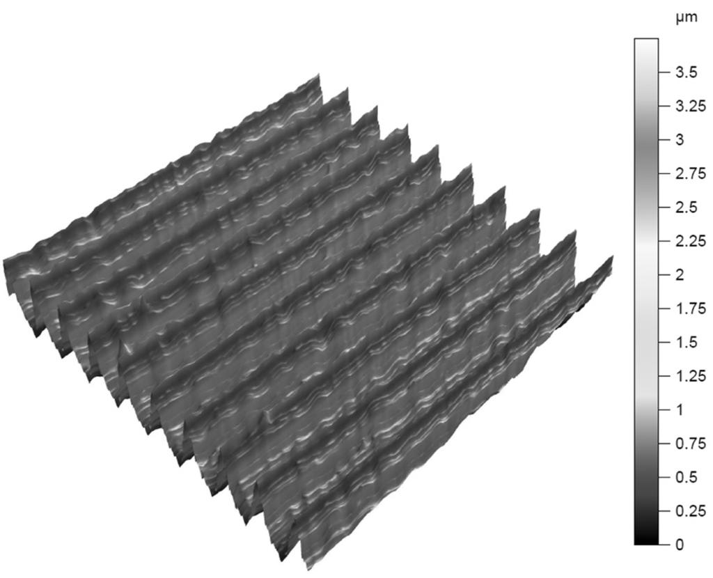 63 Rys. 7. Topografia powierzchni: v c = 100 m/min, f = 0,115 mm/obr., a p = 0,5 mm, materiał narzędzia: węgliki spiekane Fig. 7. 3D topography: v c = 100 m/min, f = 0.115 mm/rev, a p = 0.