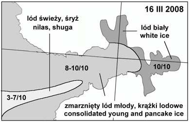 Przez cały marzec i pierwszą połowę kwietnia wody zewnętrznej i środkowej części Hornsundu pokryte były lodem młodym (ryc. 14-15).
