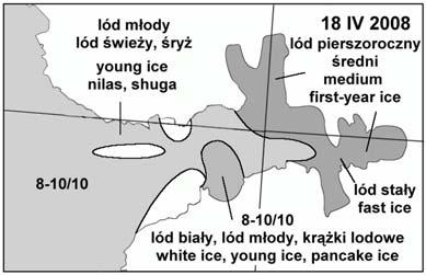 Już następnego dnia, przy silnym (11-14 m/s) wietrze ze wschodu, lód ten opuścił osiową partię fiordu i gromadził się przy zachodnim brzegu Isbjornhamny, gdzie od 11 do 13 maja występował pas drobnej
