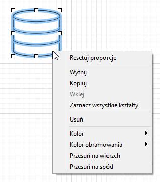 Menu podręczne kształtu zawiera: Opcja Resetuj wsp.