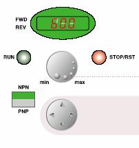 5. Klawiatura sterujca oraz programowanie napdu Przycisk Joystick Dioda Oznaczenie RUN STOP (Góra) (Dó) (Lewo) (Prawo) (Prog) REV FWD Suy do uruchamiania falownika.