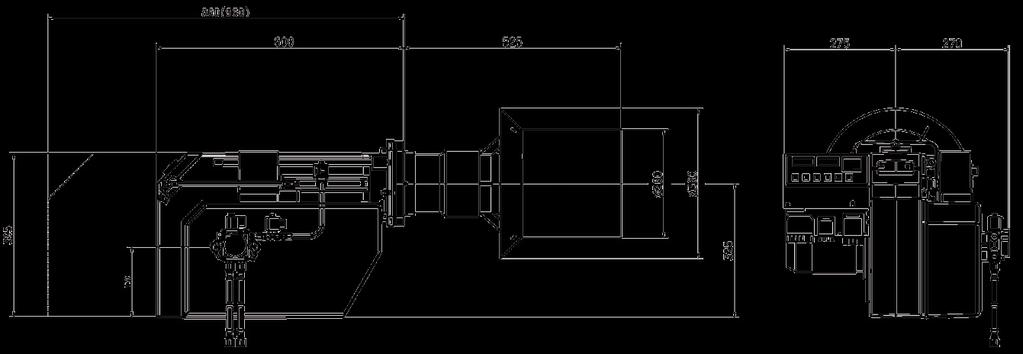 Korpus palnika z płytą główną i osłoną zawiera wbudowany tłumik, silnik AC, wewnętrzny układ składający się z jednej dyszy lub zestawu dwóch dysz, dwa