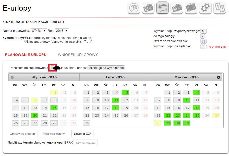 planowanego dnia urlopu) i oznaczone kolorem żółtym lub jasnoszarym,.