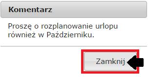 Po poprawieniu planu zgodnie z wymaganiami przełożonego, za pomocą przycisku Wyślij plan urlopów, ponownie wysyłamy nasz plan do przełożonego.