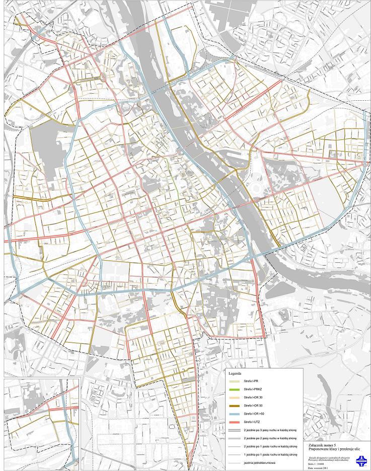 W załączniku 6 przedstawiono natomiast mapę w skali 1:10000 z wyrysowanymi propozycjami zmian przynależności ulic do stref o zróżnicowanych warunkach komunikacyjnych.