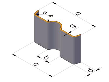 SPECJALNE SPECIAL KSZTAŁTOWNIK RYNNOWY RS6 GUTTER SECTION RS6 Oznaczenie Identification Wymiary / Dimensions Masa Mass a b c d g G [mm] [kg/m] Długość [m] RS6 128 30 120 20 5 6,22 4-8 Norma /