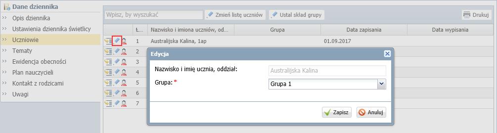 UONET+. Prowadzenie dziennika świetlicy 10/28 Zbudowaną po prawej stronie listę uczniów możesz uporządkować za pomocą ikon ze strzałkami. 4. Zamknij okno, zapisując zmiany.