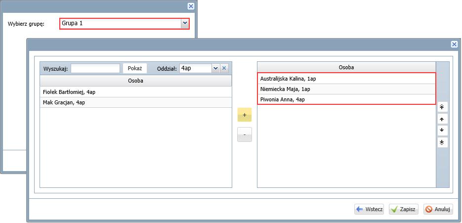 Przypisywanie uczniów do zdefiniowanych grup Jeśli zostały zdefiniowane grupy świetlicowe, to uczniów dodanych do dziennika należy przypisać do odpowiednich grup.