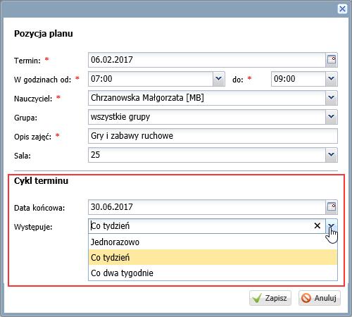 UONET+. Prowadzenie dziennika świetlicy 26/28 4. Zamknij okno zapisując zmiany. 5. Opisz pozostałe zajęcia nauczycieli. Na siatce planu prezentowane są zajęcia wszystkich nauczycieli.