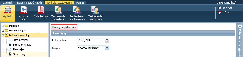UONET+. Prowadzenie dziennika świetlicy 27/28 4. Kliknij przycisk Drukuj cały dziennik (lub Drukuj).