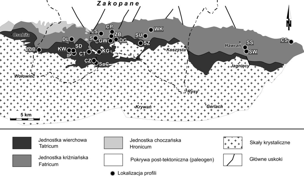 132 Ryc. 1. Schematyczna mapa tektoniczna Tatr (Bac Moszaszwili i in.