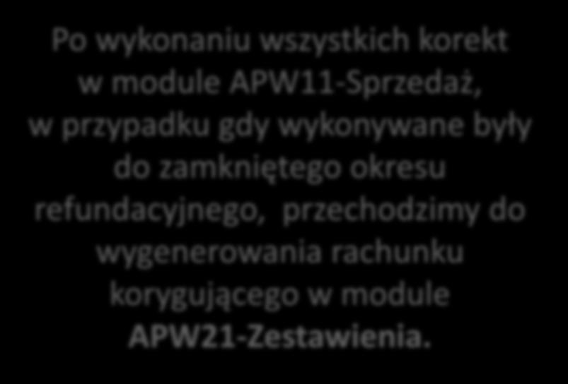 Po wykonaniu wszystkich korekt w module APW11-Sprzedaż, w przypadku gdy wykonywane były do zamkniętego okresu