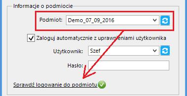 W sekcji Informacje o podmiocie z listy rozwijanej wybieramy podmiot, z którym będziemy chcieli pracować.