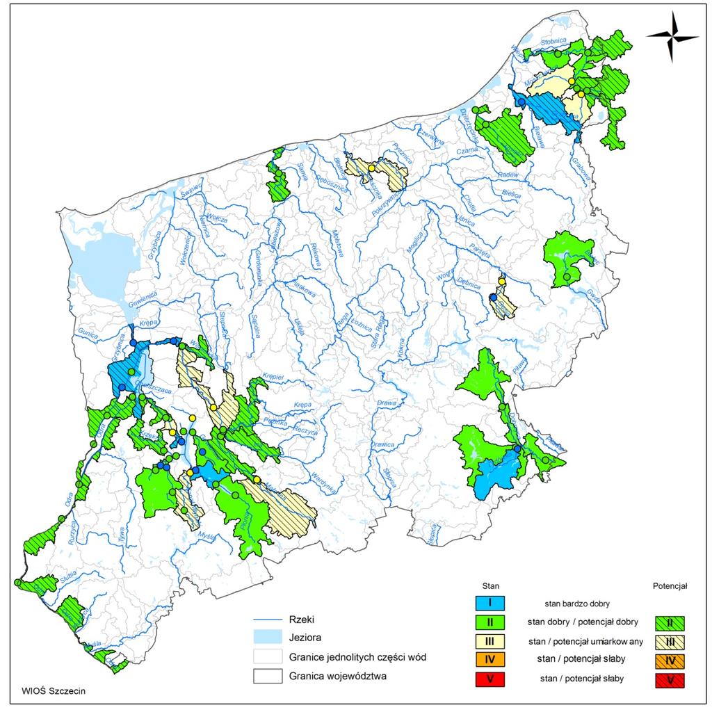 Ocena elementów biologicznych W 2010 roku monitoring hydrobiologiczny realizowano na wszystkich stanowiskach (54 punkty pomiarowe zlokalizowane w 37 JCW).