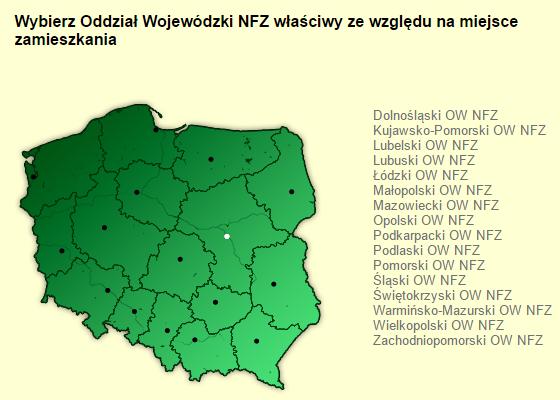 [11/14] EKUZ W obszarze Krok 2 widzimy zakładkę Dane kontaktowe oddziałów wojewódzkich NFZ.