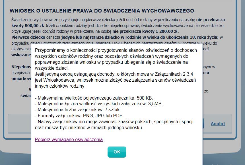 Przechodząc dalej prezentowane jest przypomnienie o ewentualnych załącznikach.