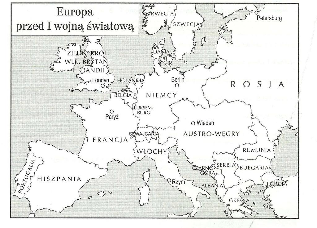XV Zadanie 25 (0-2pkt) Wykonaj polecenia związane z mapą Europa przed I wojną światową. A.