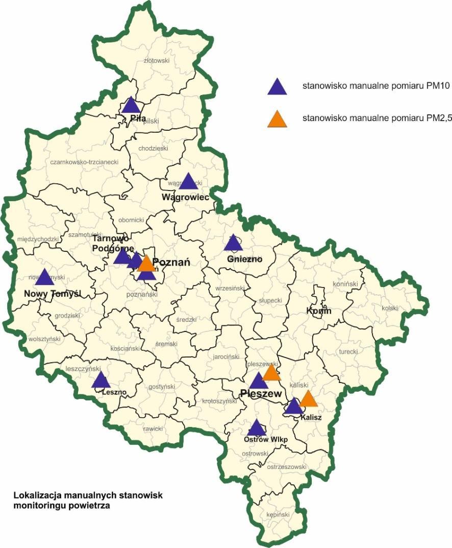 Pomiary manualne Substancja Stanowisko PM10 PM2,5 Pb As Cd Ni BaP w PM10 Poznań,