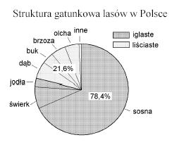 (2 pkt) Podaj, analizując diagram, dwie przyczyny wynikające z działalności człowieka, które wpłynęły na strukturę gatunkową lasów w Polsce. I. II. Zadanie 15.