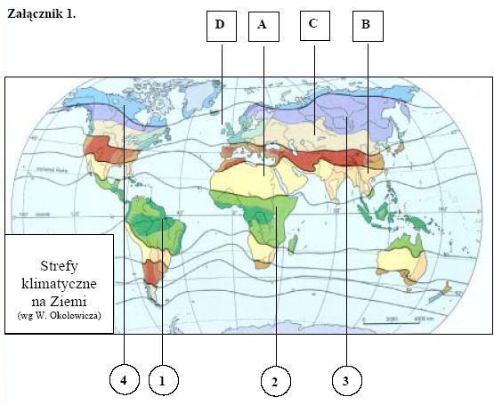 Typ klimatu: równikowy wybitnie wilgotny; umiarkowany chłodny; subpolarny. Formacja roślinna: tajga; sawanna; las równikowy. Charakterystyczne (typowe) rośliny: wysokie trawy i akacje; mchy i porosty.