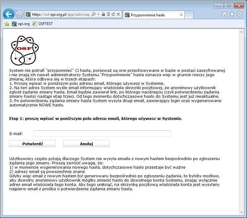 Po naciśnięciu linku Pobierz login i hasło pojawi się ekran jak poniżej: Należy tu podać adres email, jaki został przypisany do Twojego konta