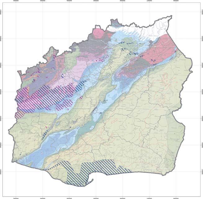 Ryc. 4. Obszary perspektywiczne wyst¹pieñ rud metali i surowców chemicznych na tle mapy geologicznej Polski (wg Dadleza i in., 2000) Fig. 4. Prospective areas of metal ores and chemical raw materials on the background of a geologic map of Poland (after Dadlez et al.