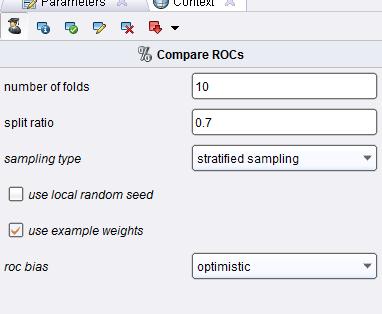 Jakie są parametry Compare ROCs? Z dokumentacji: The comparison is based on the average values of a k-fold cross validation.
