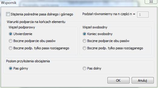 405.3.7.2. Parametry wspornika W zakładce Parametry wspornika podawane są podstawowe dane wymagane przy określaniu nośności wspornika na zwichrzenia.