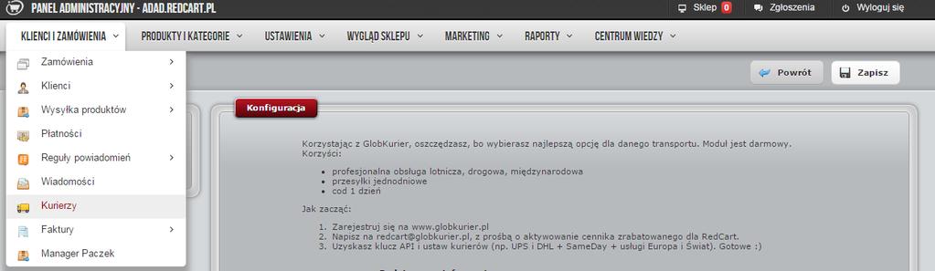 1. Konfiguracja modułu GlobKurier.