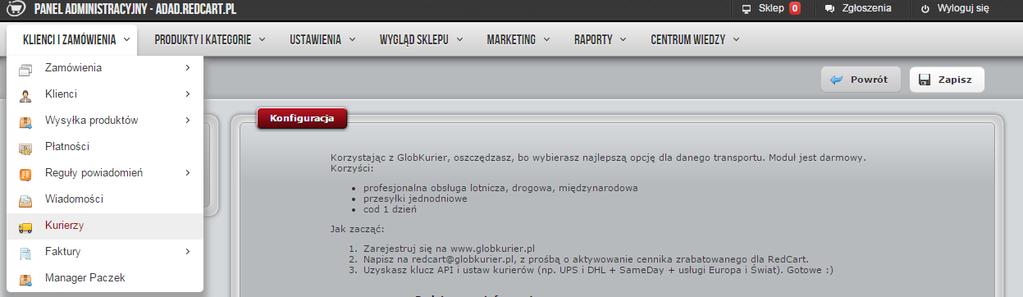 1. Konfiguracja modułu GlobKurier.